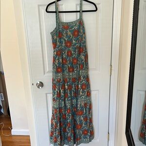 Oliphant Floral Sleeveless Maxi Dress - Blue and Orange